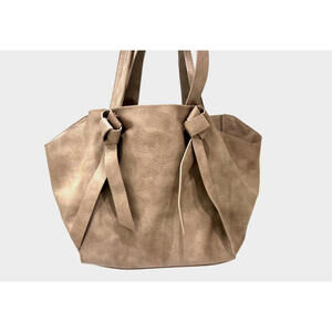 ANTHROPOLOGIE Tote Purse Shoulder Bag Beige Taupe Faux Leather Work School